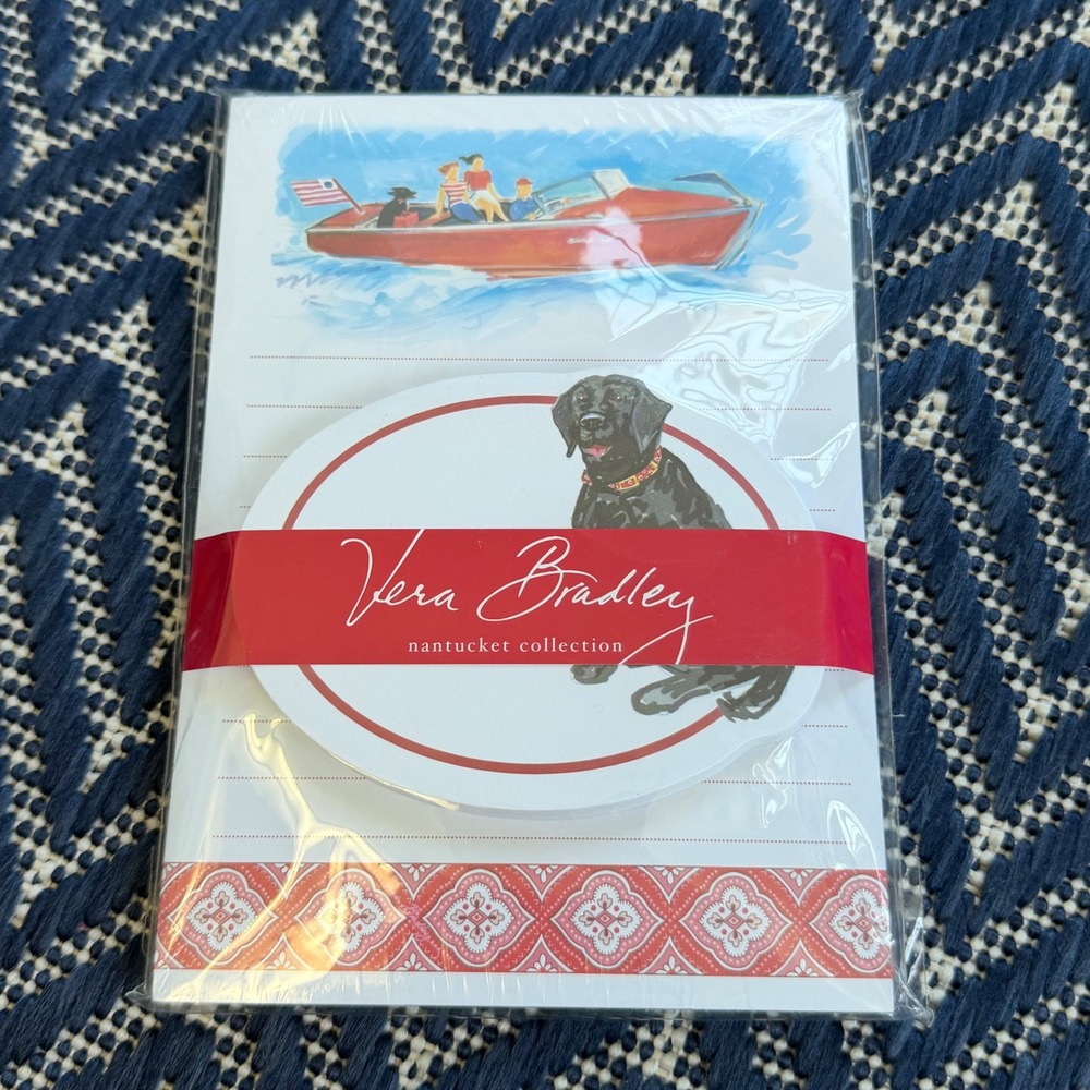 Vera Bradley Nantucket Red Note Pad Set Whimsical Sticky Pad Black Lab Dog Boat
